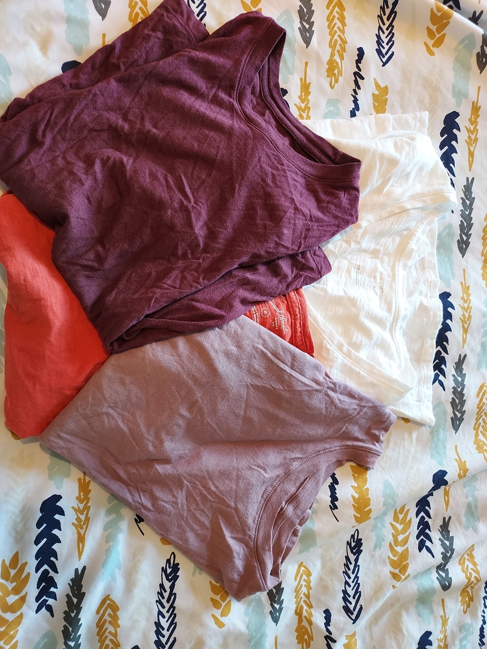 Bundle Of 4  Women's Short  And 1 Long Sleeve Tees - Plum, Mauve, Coral, White